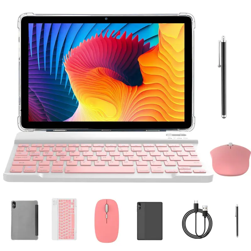 10in Back To School Android15 Tablet, 16GB(4+12)/64GB Grey+Pink Set