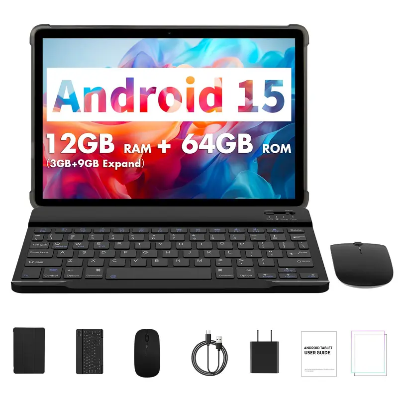 10in Back To School Android15 Tablet, 16GB(4+12)/64GB Grey+Pink Set