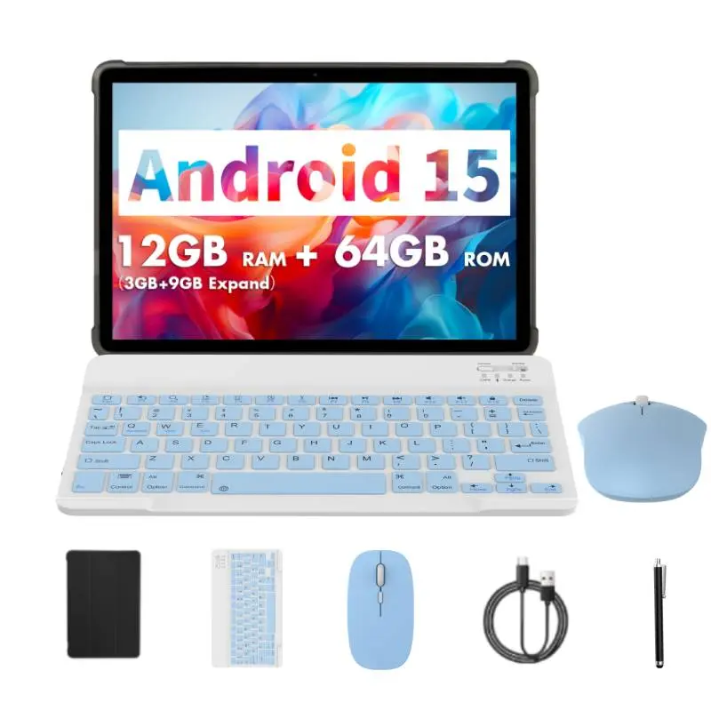 10in Back To School Android15 Tablet, 16GB(4+12)/64GB Grey+Pink Set