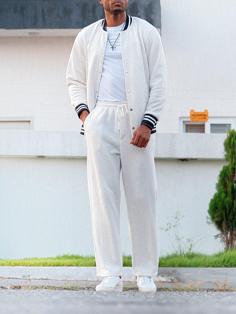 Classic Striped Trim Jacket Pants Set