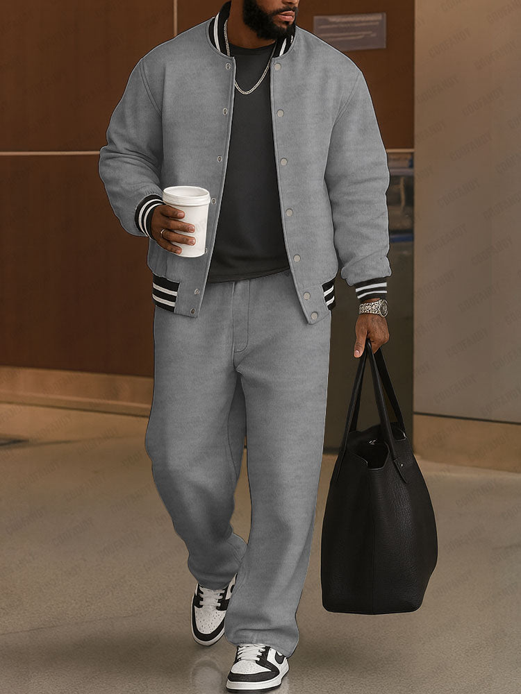 Classic Striped Trim Jacket Pants Set