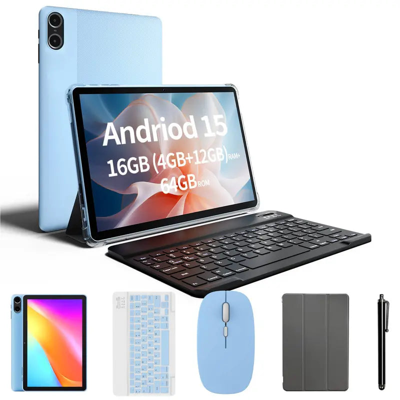 10in Back To School Android15 Tablet, 16GB(4+12)/64GB Grey+Pink Set